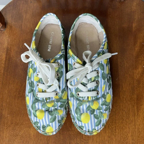 Gianni Bini Lemon Blue Stripe Espadrilles Platform Sneakers Sz 6.5 - Picture 7 of 10